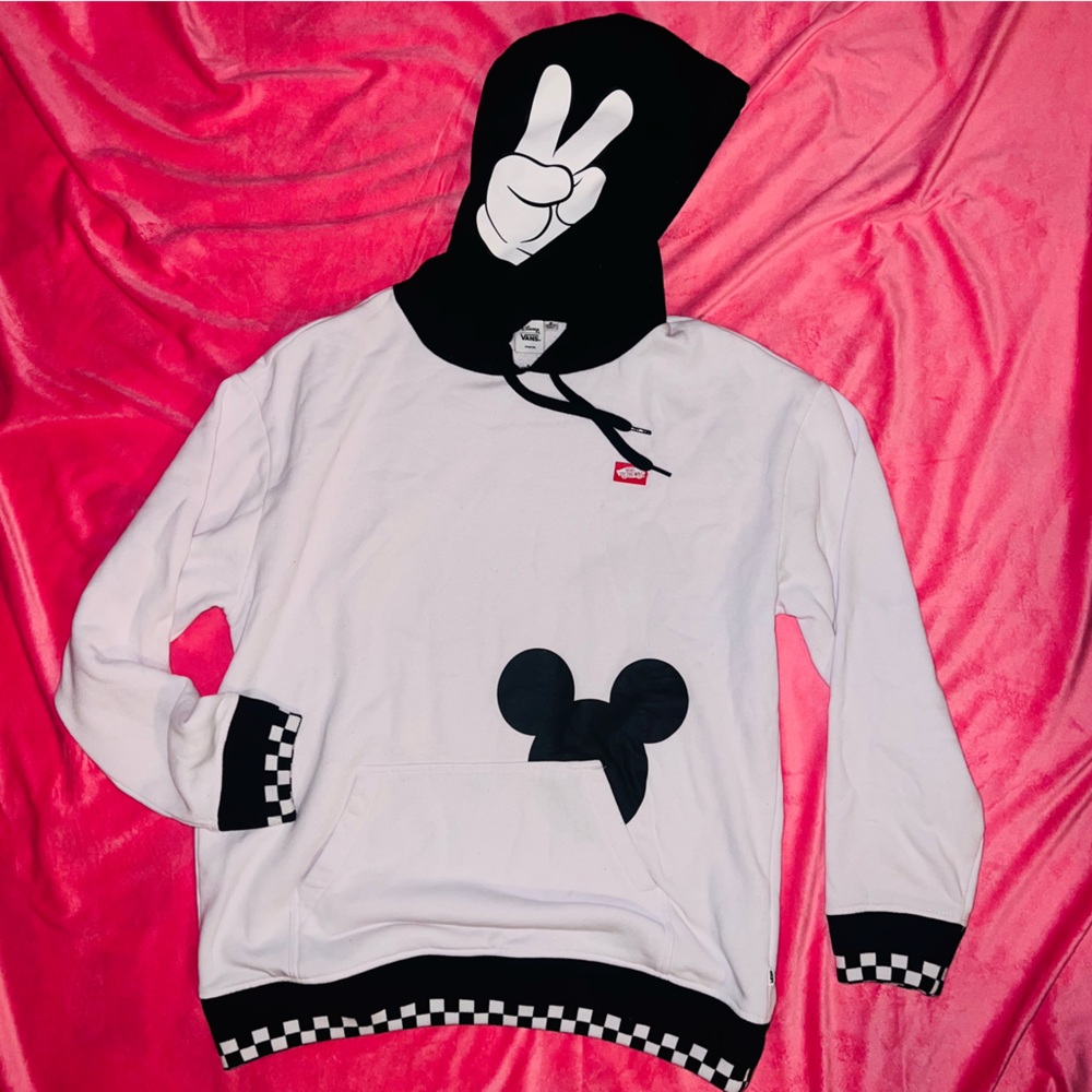 Disney x Vans Black and White Checkered Trim Hoodie with Mickey Mouse